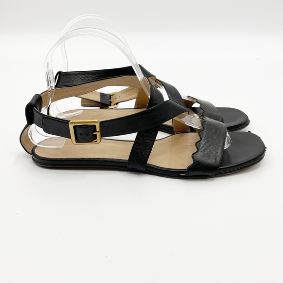 CHLOE Scalloped Criss Cross black leather sandals - Picture 3 of 9